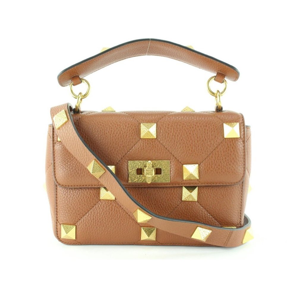 Valentino Caramel Brown Roma Stud 2way Crossbody Hammered GHW 1VAL0509